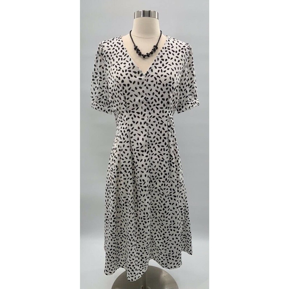 Fab'rik June A Line Dress White Black Short Slv S